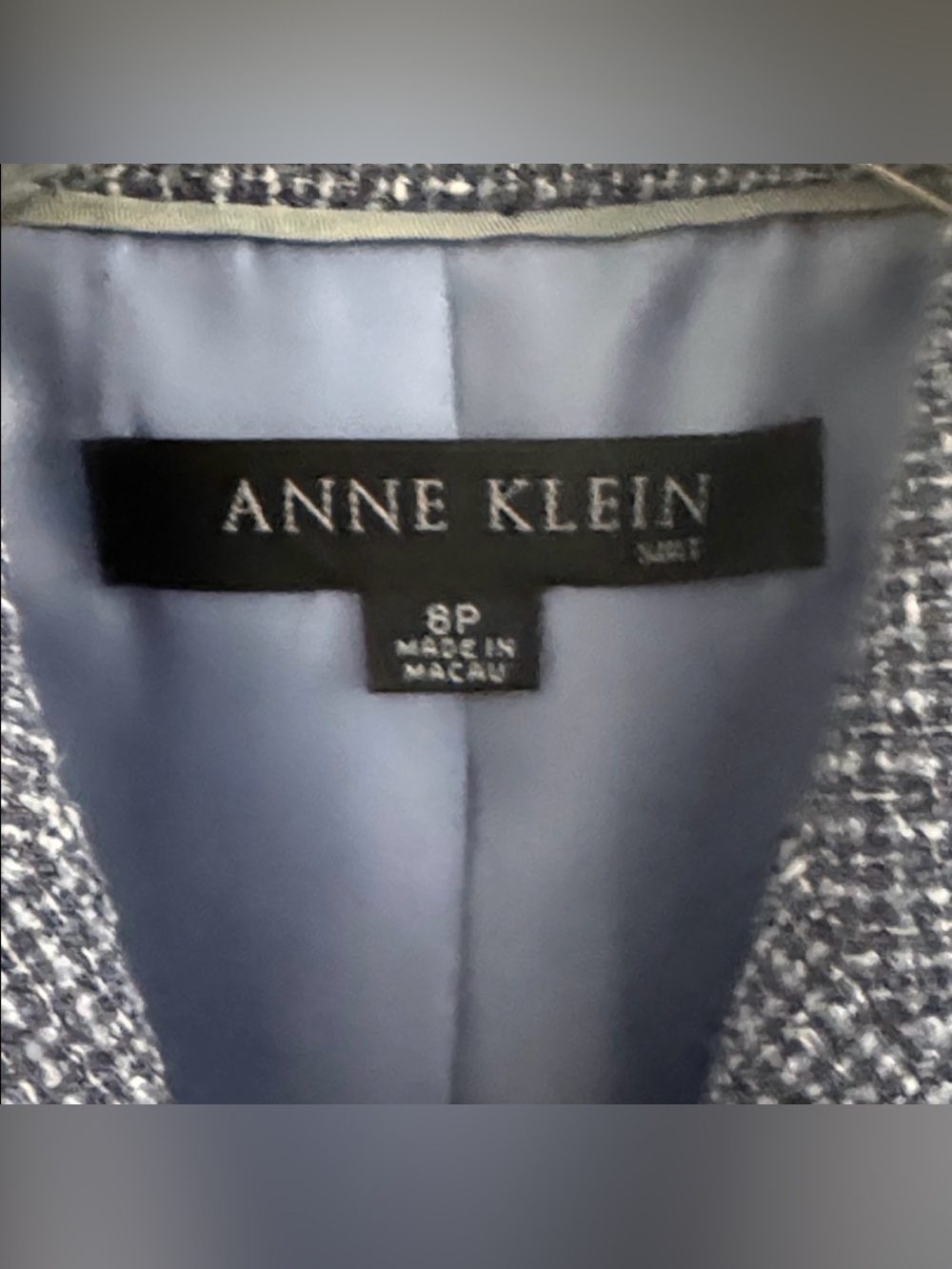 ANNE KLEIN BLUE TWEED JACKET MATCHING FLUTTER SKIRT SET FRINGE NEW WITH TAGS - Picture 3 of 13
